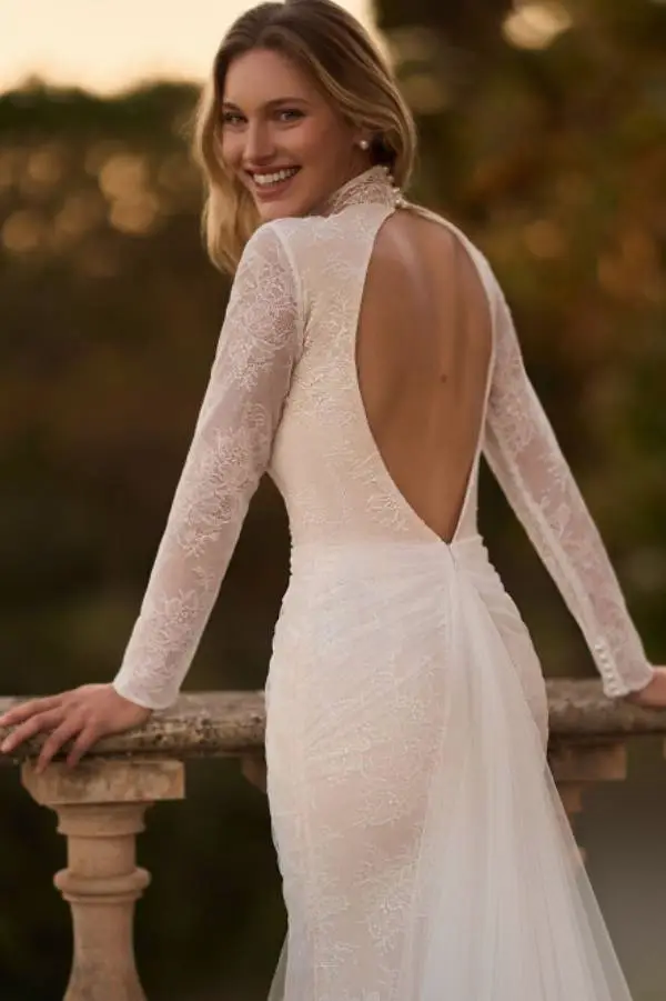 Model wearing an white gown