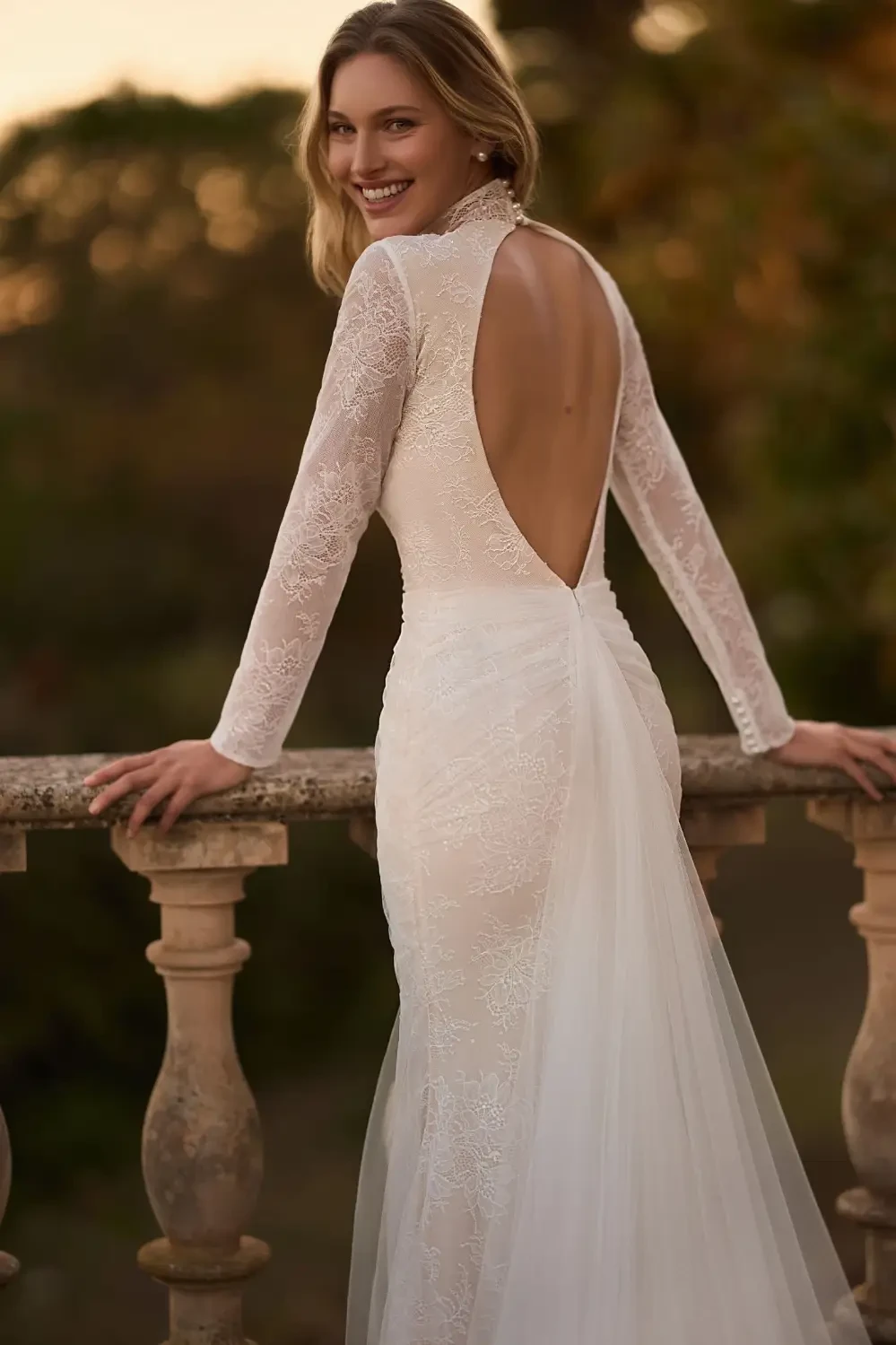 Model wearing an white gown